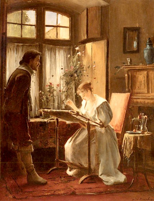 Lady Seated At Her Needlework by Mihaly Munkacsy